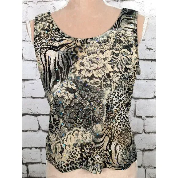 VINTAGE JOSEPH RIBKOFF Sequined Sheer Mesh Jacket & Tank Animal Floral US 10 - Picture 5 of 9
